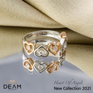Nhẫn kết tim kim tấm 2 ly vàng phối 2 màu trắng hồng – Deam Diamond