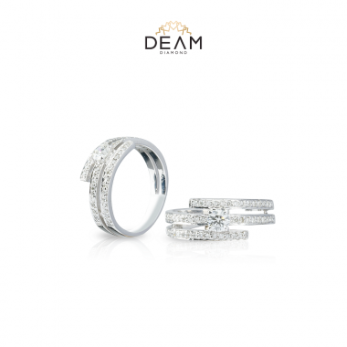 Nhẫn kim cương xoắn ba tầng đính hột màu bạc – Deam Diamond