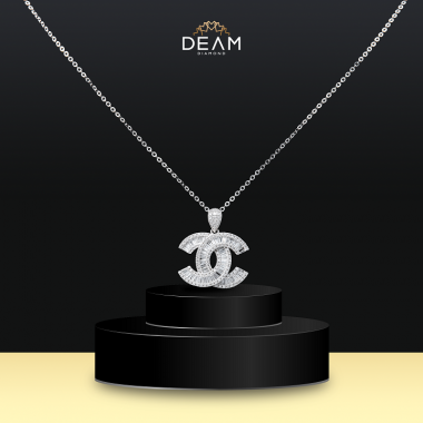 Dây chuyền vàng trắng kim cương mặt Channel – Deam Diamond