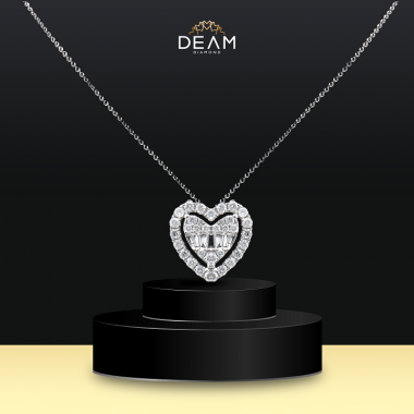 Dây chuyền vàng trắng kim cương mặt trái tim 3 – Deam Diamond
