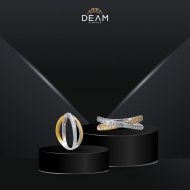 Nhẫn kim cương lồng chéo 2 màu vàng, bạc – Deam Diamond