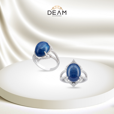 Nhẫn kim cương gắn viên Sapphire xanh lam đậm – Deam Diamond